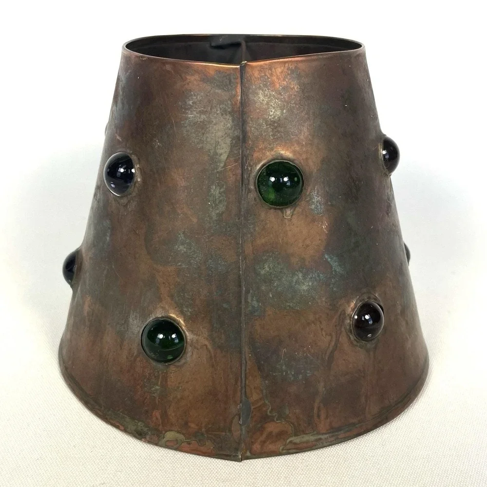 Vintage Mexican Brutalist Copper Clip-On Lampshade Glass Cabochons 4